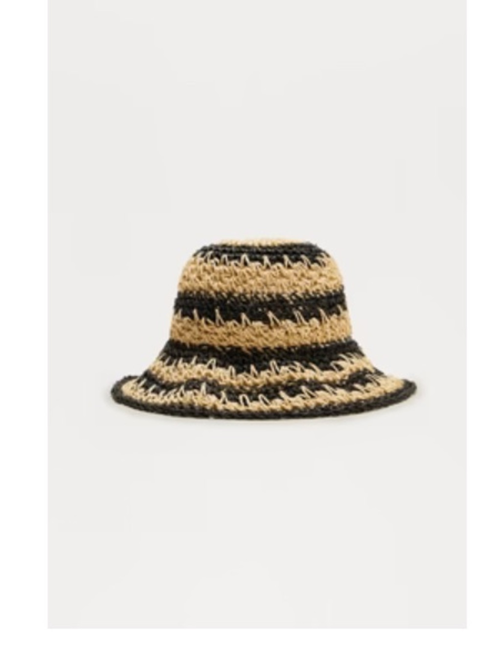 Fashion Nova Black and Beige Striped Crochet Sun Hat